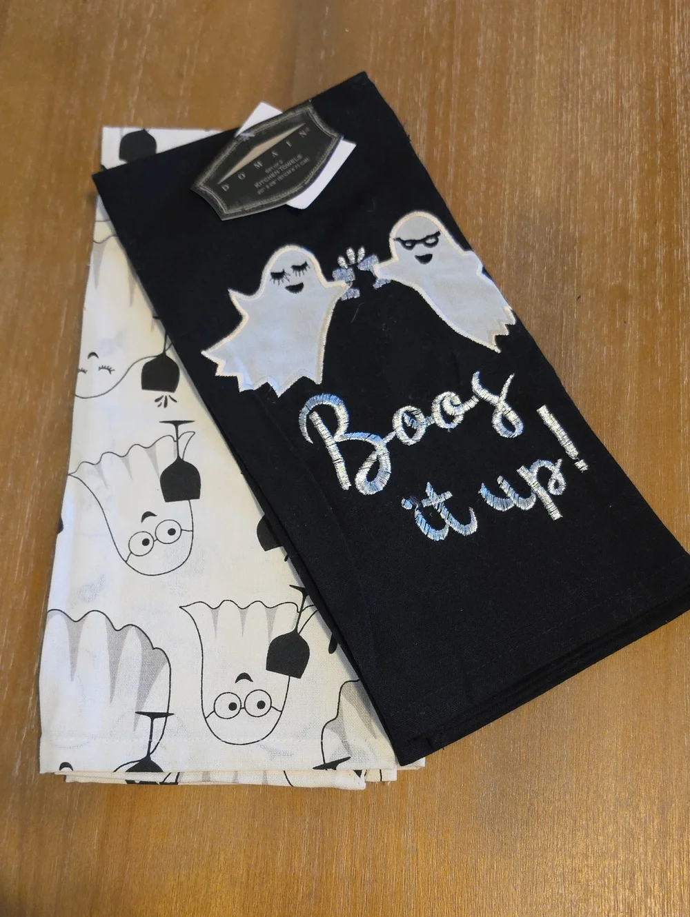 Doma Black & White Ghost Kitchen Towels - 'Booy it up!'